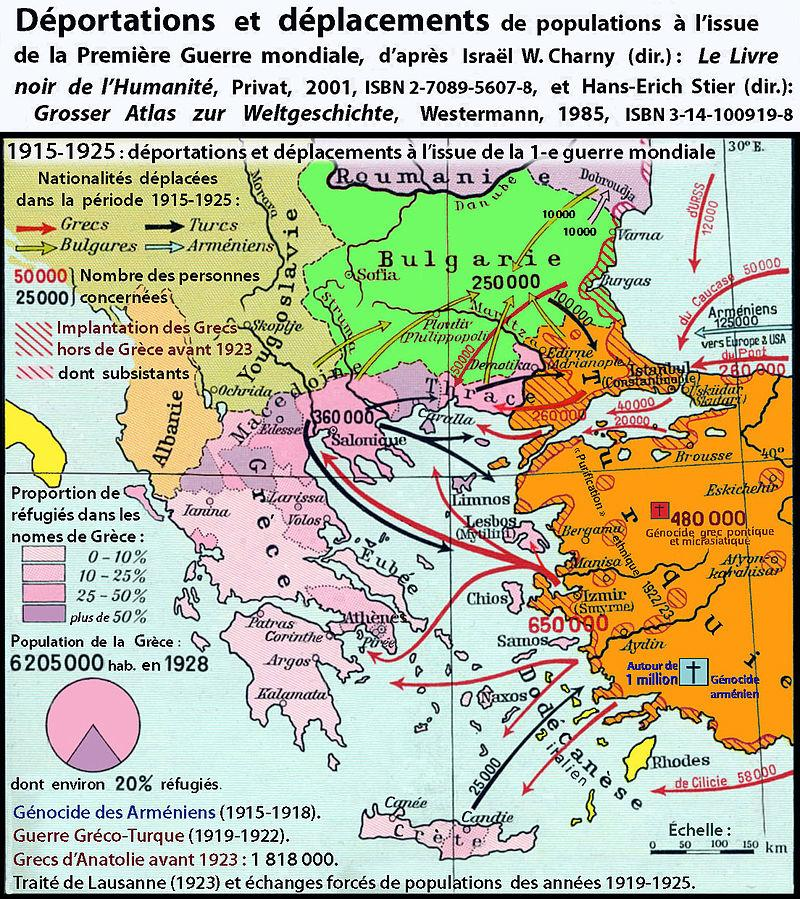 Η ελληνοτουρκική «ανταλλαγή πληθυσμών» 1923 2/2 Πηγή: "Map in French, showing the population exchanges after the