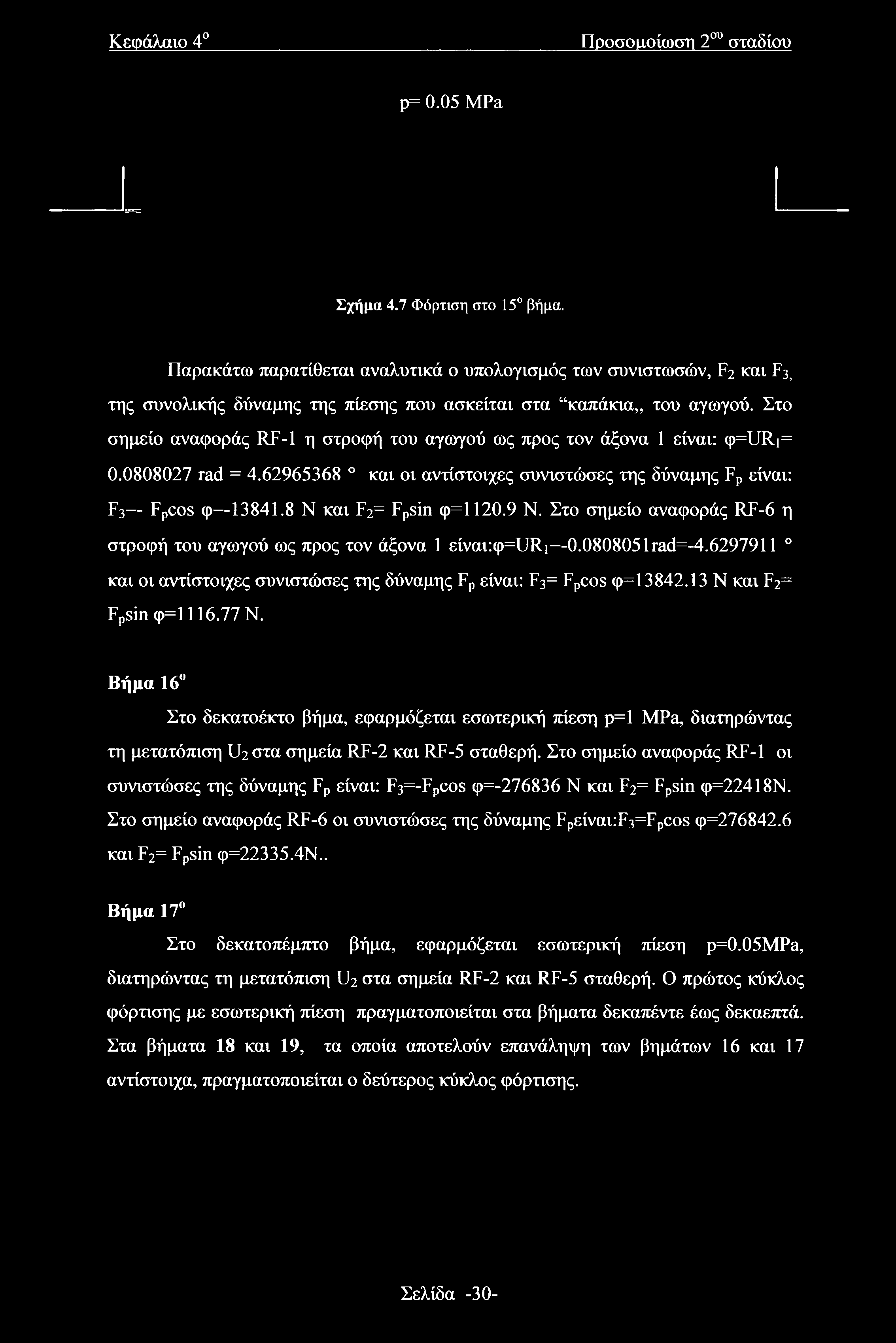Στο σημείο αναφοράς RF-1 η στροφή του αγωγού ως προς τον άξονα 1 είναι: <p=uri= 0.0808027 rad = 4.62965368 0 και οι αντίστοιχες συνιστώσες της δύναμης Fp είναι: F3 Fpcos φ 13841.