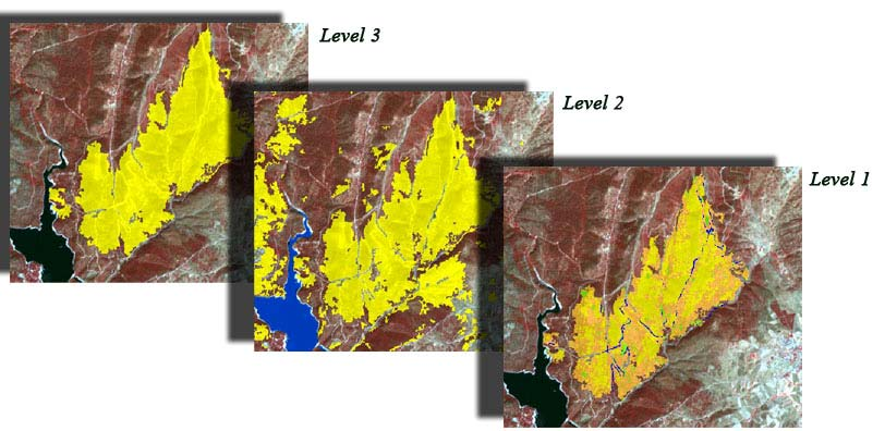 Chapter 5 The difference between the classification result of the object-based model for burned area mapping and the official fire perimeter provided by the Forest Service could again be attributed