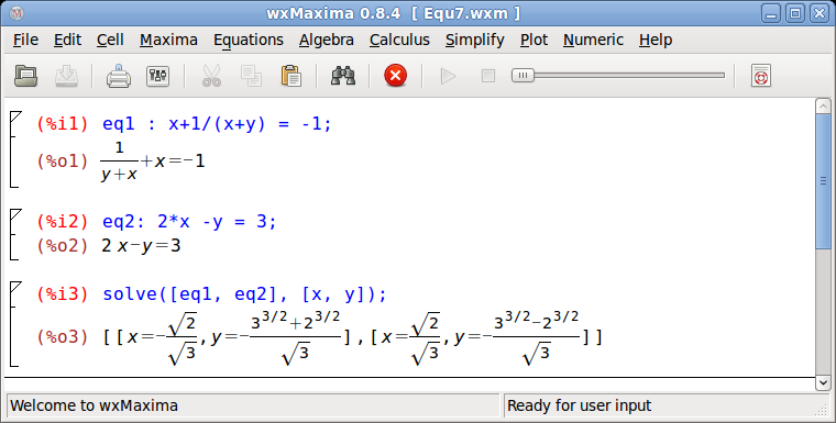 Μη γραμμικό σύστημα εξισώσεων 2 1 eq1 : x + 1/(x+y) = -1; 2 eq2 : 2*x
