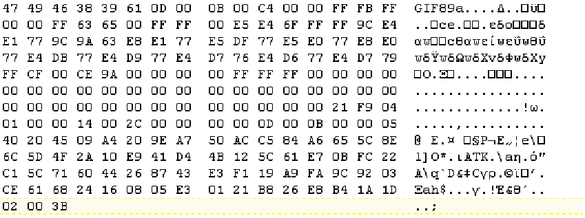 Δυαδικά αρχεία Δεν αποτελοφνται όμωσ όλα τα αρχεία από χαρακτιρεσ ASCII Ασ δοφμε πωσ είναι κωδικοποιθμζνο ζνα αρχείο εικόνασ GIF (Graphics Interchange Format), ςυγκεκριμζνα τθ γνωςτι εικόνα του
