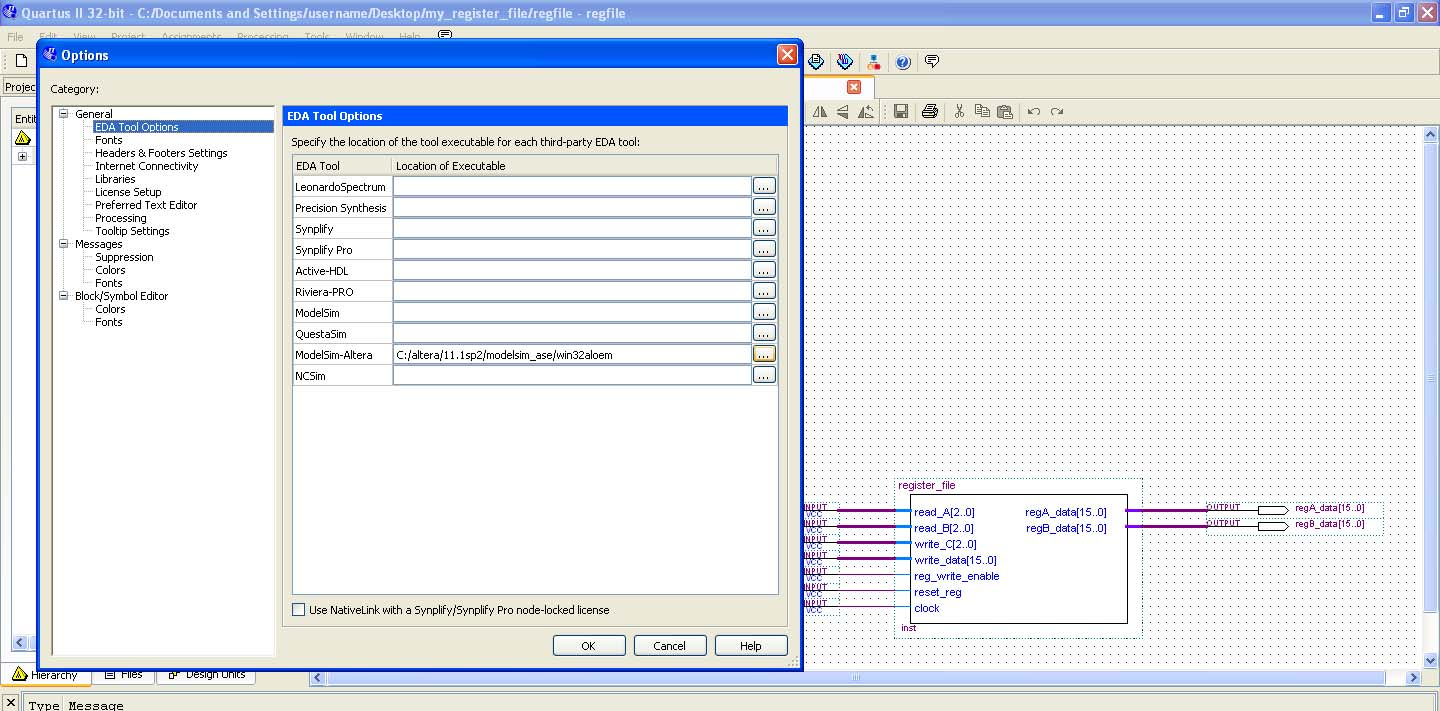 5. Επιλέξτε στα αριστερά EDA Tool Options και πατήστε την επιλογή στα δεξιά του Modelsim-Altera (εικόνα 6) για να δηλώσετε το φάκελο path στον οποίο βρίσκονται