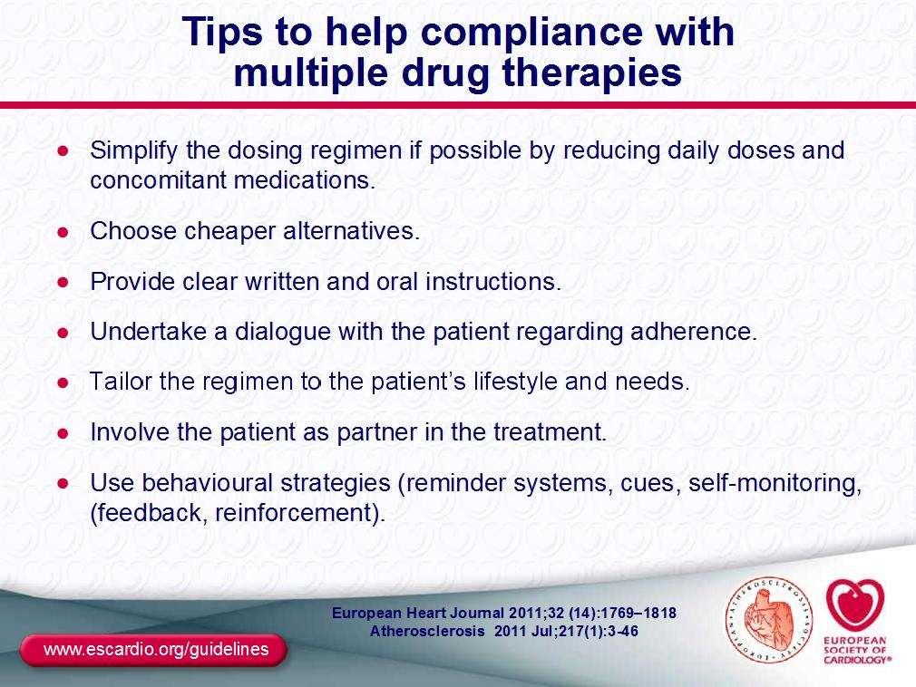 Tips to help compliance with multiple drug therapies European Heart