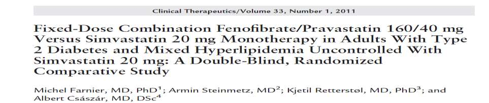 n=291 ασθενείς, τυχαιοποίηση σε FENO/PRAVA (n=145) vs SIMVA (n=146) FENO/PRAVA (160/40) SIMVA (20) LDL CHOL -5.3% -6.