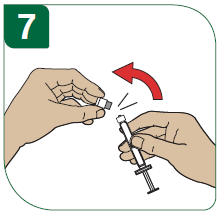 7 - Izņemiet sagatavošanai paredzēto pilnšļirci ar šķīdinātāju no iepakojuma.