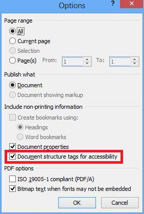 εμφανιστεί, βεβαιωθείτε ότι η επιλογή Document structure tags for accessibility είναι