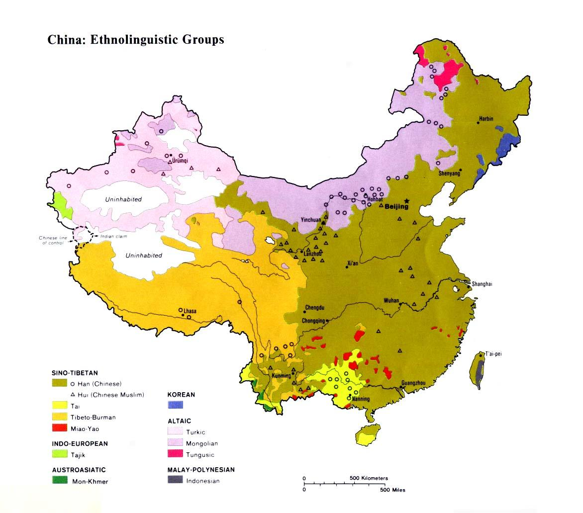 Εθνογλωσσικές ομάδες της Κίνας 1/2 Πηγή: Εθνογλωσσικός χάρτης της Κίνας, 1983. https://en.wikipedi a.