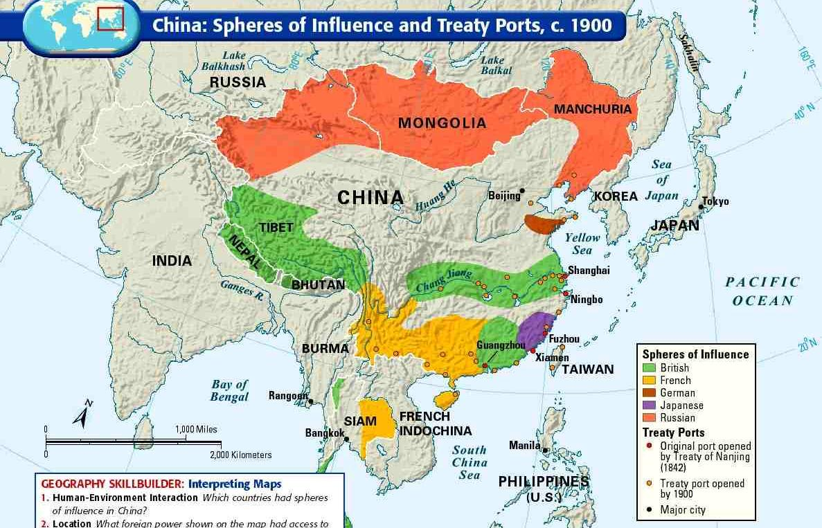 Οι σφαίρες επιρροής των δυτικών δυνάμεων στην Κίνα, 1900 1/3 Πηγή: Οι σφαίρες επιρροής των δυτικών δυνάμεων στην Κίνα και τα