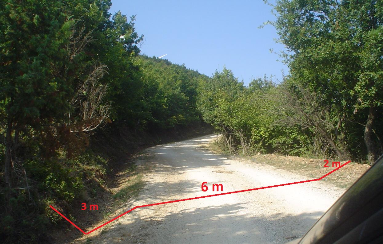 τεχνικών προδιαγραφών για δασικούς δρόμους Γ κατηγορίας ήτοι 4-5m. Ενδεικτικά παραθέτουμε την εικόνα 54 όπου μετά από τις μετρήσεις πεδίου σε κάποιες θέσεις (3 και 7) είχαμε αυτά τα αποτελέσματα.