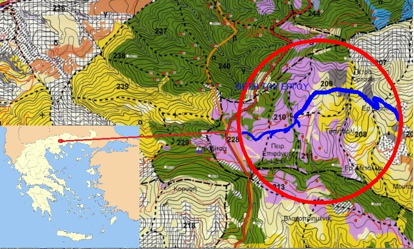 βρίσκεται ο οικισµός Σχιστόλιθου. Βόρεια και σε απόσταση 7 Km περίπου βρίσκεται ο οικισµός και το τελωνείο του Προμαχώνα. Δυτικά αναπτύσσεται ο ορεινός όγκος του Μπέλες (όρος Κερκίνη).