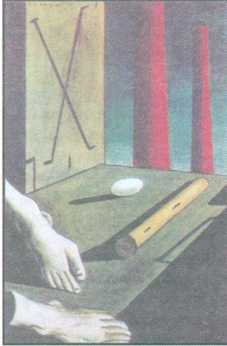 Τζιόρτζιο Ντε Κίρικο, Μεταφυσική νεκρή φύση, 1914, Νέα Υόρκη, Μητροπολιτικό Μουσείο Τέχνης. Ο Ντε Κίρικο αποτυπώνει τη Χαρούμενη επιστήμη του Νίτσε.