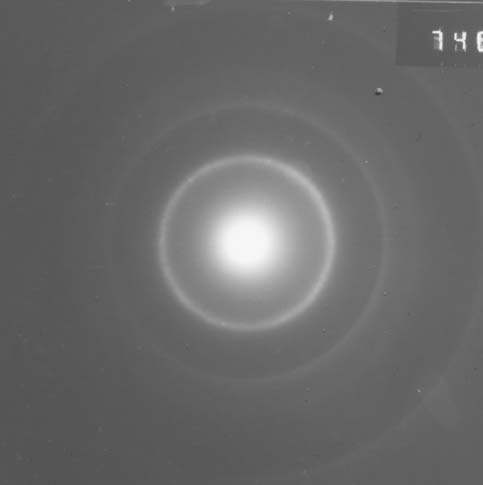 193 Β2 3. Νανοσωλήνες άνθρακα της NanoAmor Στην εικόνα περίθλασης ηλεκτρονίων (Σχήμα Β 7) εμφανίζονται δακτύλιοι διάχυτης έντασης σαν να προέρχεται από άμορφο υλικό.