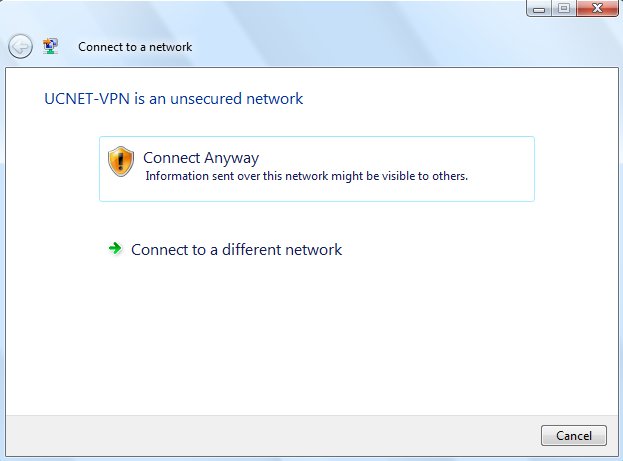 Στην περίπτωση όπου το UCNET-VPN δεν εµφανίζεται στις διαθέσιµες επιλογές δικτύων, µπορείτε να κάνετε ανανέωση της λίστας διαθέσιµων