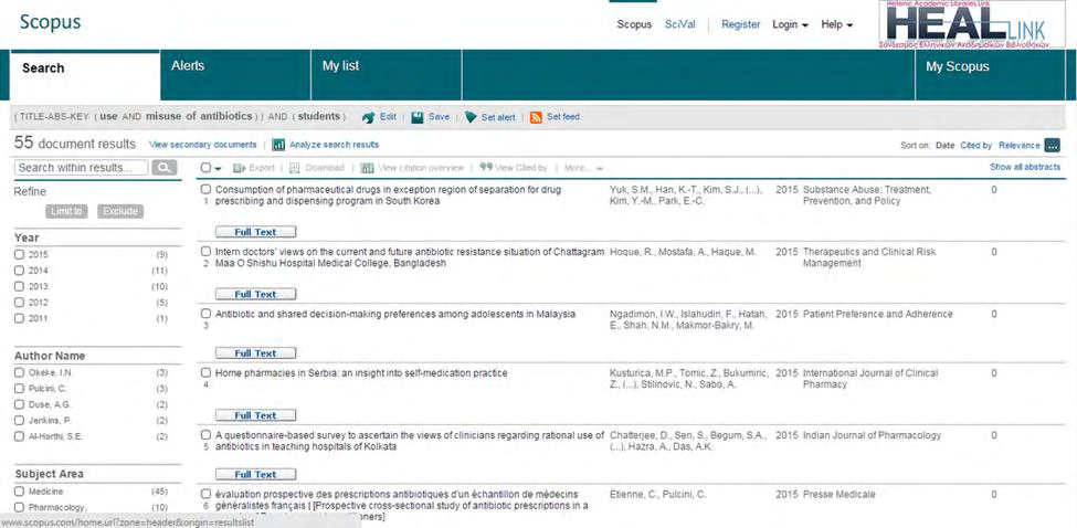 ΙΙ. Στιγμιότυπα από τα ιστορικά αναζήτησης στις βάσεις δεδομένων «χρήση και κατάχρηση αντιβιοτικών σε κοινότητα φοιτητών πανεπιστημίου».