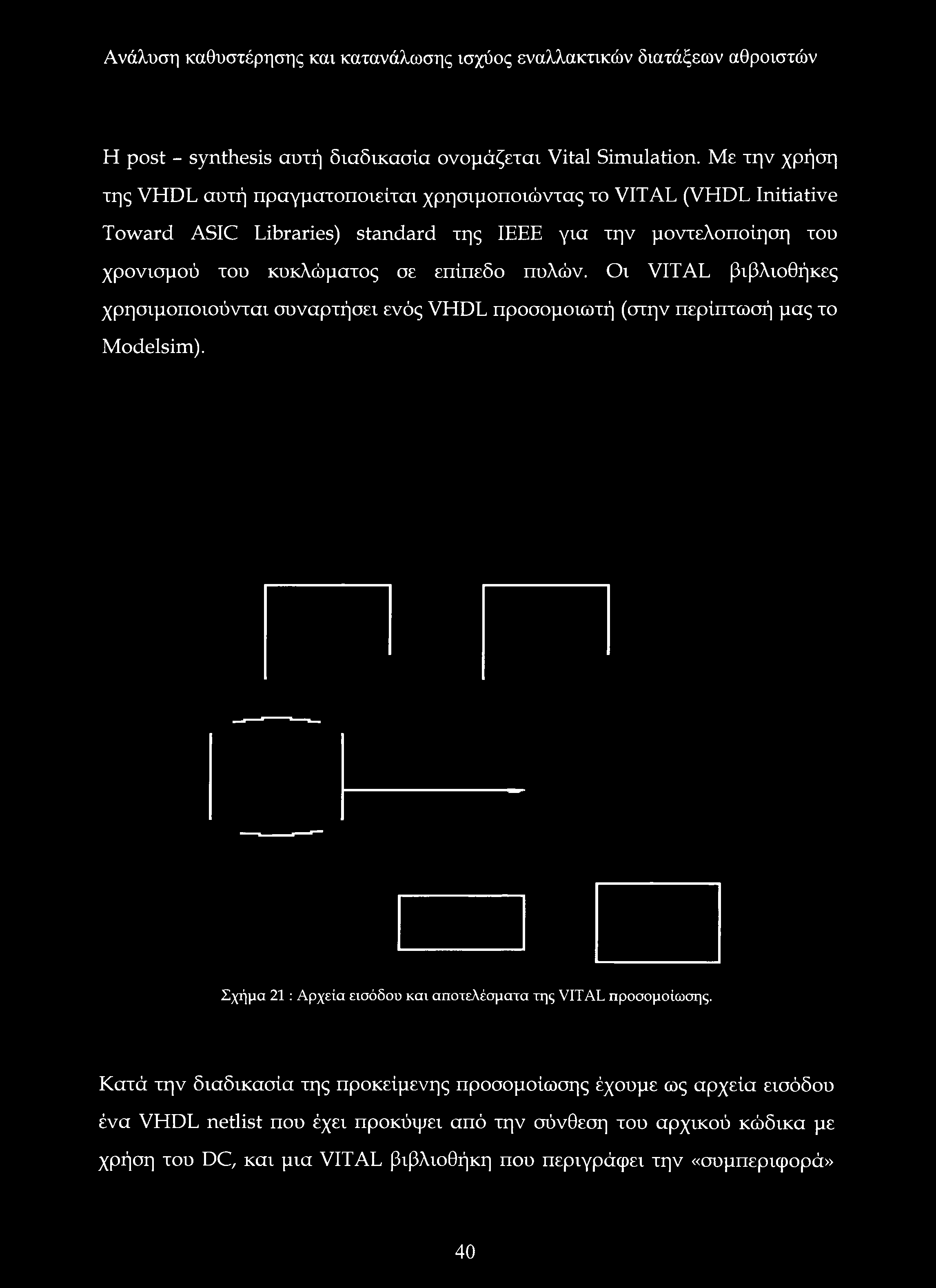 του κυκλώματος σε επίπεδο πυλών. Οι VITAL βιβλιοθήκες χρησιμοποιούνται συναρτήσει ενός VHDL προσομοιωτή (στην περίπτωσή μας το Modelsim).