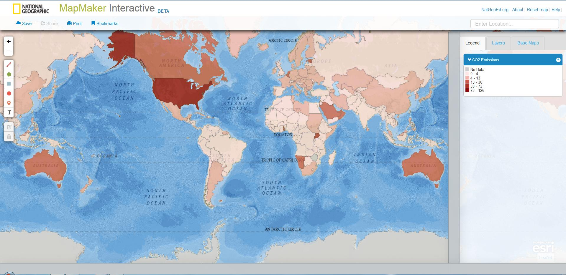 MapMaker Interactive που απεικονίζει τις εκπομπές CO2