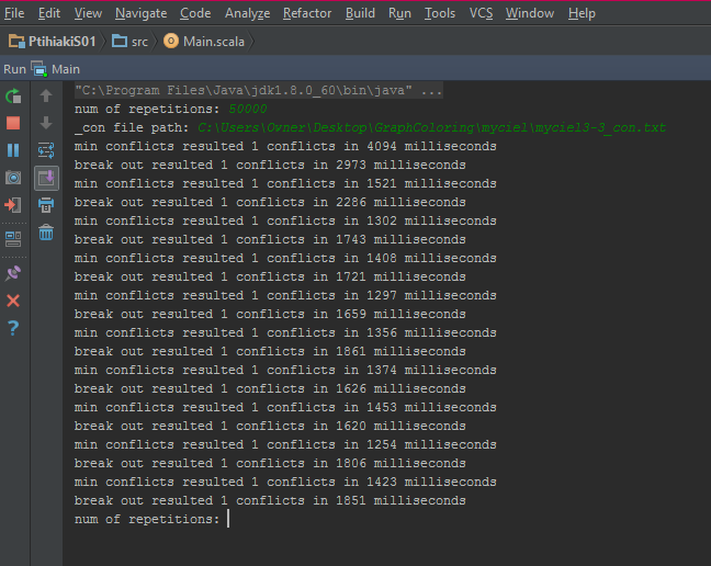 BreakOut.algorithm(repetitions, filepath) } } } } Αρχικά εισάγεται από τον χρήστη ο αριθμός των βημάτων αναζήτησης.