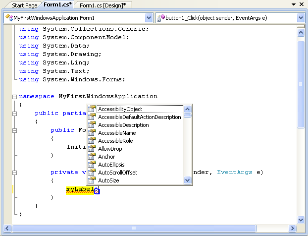 Εικόνα 22: Εμφάνιςθ του παρακφρου Intellisense Το μίνι παράκυρο που εμφανίηεται όταν πλθκτρολογιςουμε τθν τελεία, ονομάηεται Intellisense.