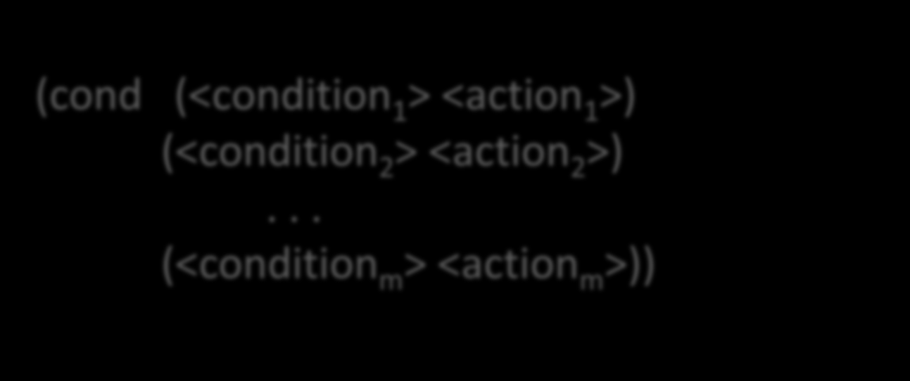 Διατάξεις Επιλογής (3) Διάταξη Συνθήκης cond (cond (<condition 1 > <action 1 >) (<condition 2 > <action 2 >).