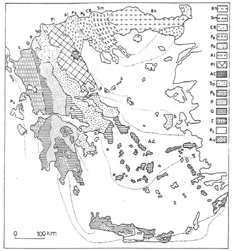 Σχήµα 2.1 Χάρτης των γεωτεκτονικών ζωνών του Ελλαδικού χώρου. (Κατά Μουντράκη et al. 1983, από J.Mercier, J.Brunn, J.Aubouin et al.