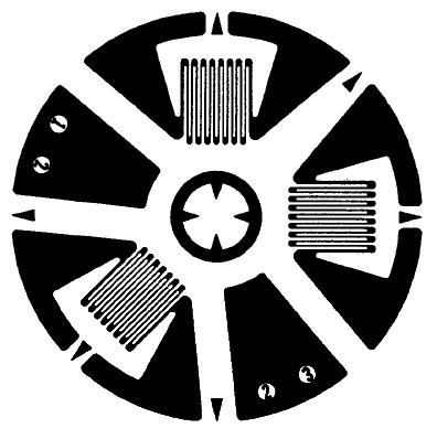 Εικόνα 1.7 : Strain gage rosette. Κατά την διεξαγωγή των πειραμάτων χρησιμοποιήθηκαν ροζέτες της εταιρείας KYOWA (εικόνα 1.8). Εικόνα 1.