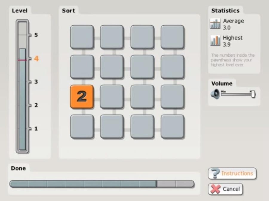 ΝΑΤΑΛΙΑ ΜΠΛΕΤΣΟΓΙΑΝΝΗ Εικόνα 8: Cogmed QM - Game Sort Στο παιχνίδι Sort (Εικόνα 8) ο παίκτης παρατηρεί μια σειρά αριθμών να εμφανίζεται στην οθόνη του και στη συνέχεια πρέπει να θυμηθεί αυτή τη σειρά