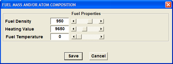 5.4 Επιλογή Fuel Με την επιλογή αυτή μπορούμε να ορίσουμε τα χαρακτηριστικά του καυσίμου, όπως είναι η πυκνότητά του, η θερμογόνος δύναμή του και η θερμοκρασία του.