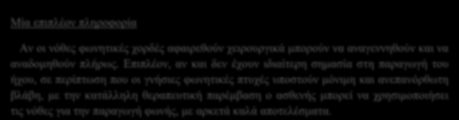 Μία επιπλέον πληροφορία Αν οι νόθες φωνητικές χορδές αφαιρεθούν χειρουργικά μπορούν να αναγεννηθούν και να αναδομηθούν πλήρως.