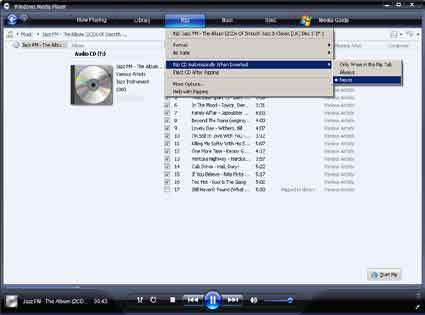 Από προεπιλογή, το WMP11 αρχίζει να εξάγει όλα τα τραγούδια από το CD.