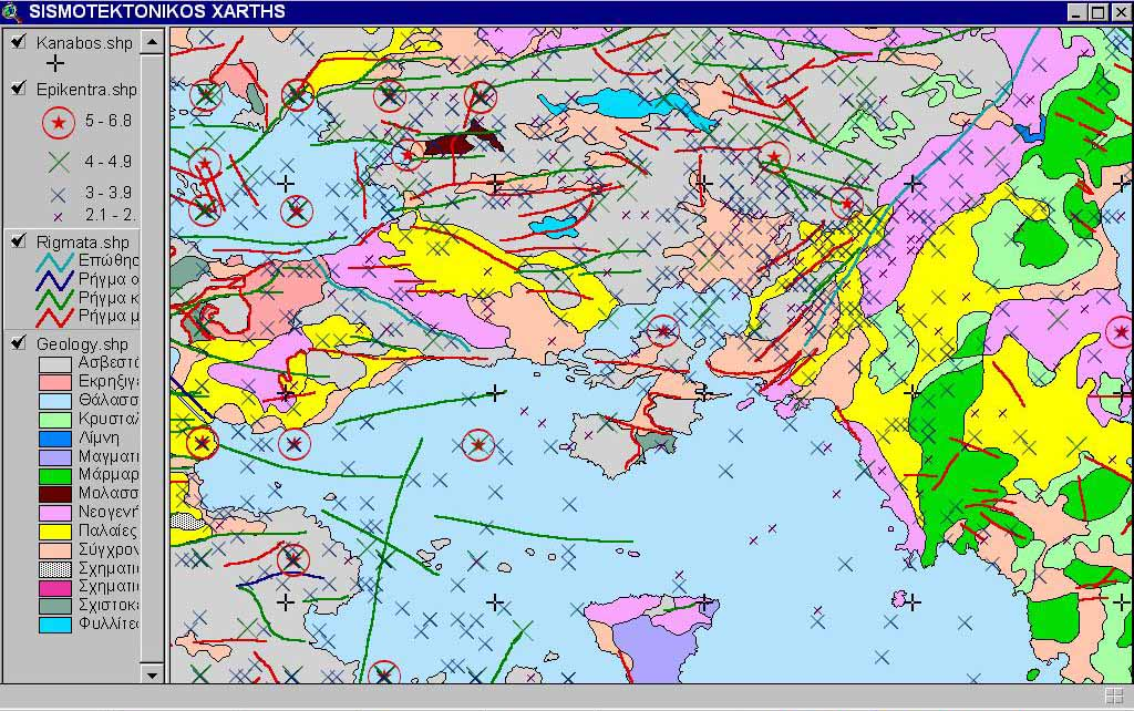 Παρακάτω παρουσιάζεται ενδεικτικά ένα μέρος του view με τα σεισμοτεκτονικά χαρακτηριστικά. (Σχήμα 2) Εικόνα 2.