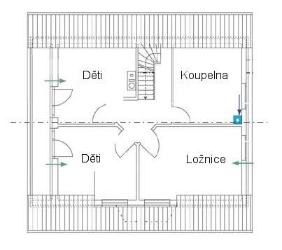 Príklady Popis Rodinný dom s dvomi poschodiami a podkrovím. Hrebeň prebieha v pozdĺžnom smere domu. Do zóny odvodu vzduchu patrí kuchyňa a dve kúpeľne.