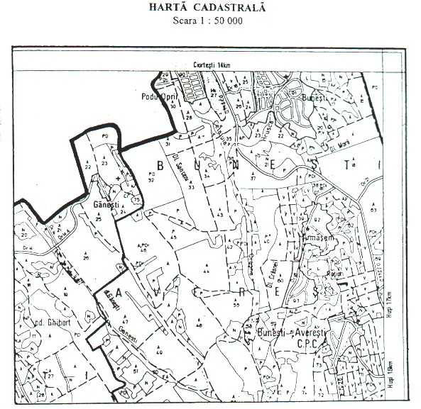 122 Fig.5.9. Hartă cadastrală, la scara 1: 50 000 ÎNTREBĂRI RECAPITULATIVE Descrieţi modul de întocmire a portativului scrierii cartografice a literelor şi cifrelor.