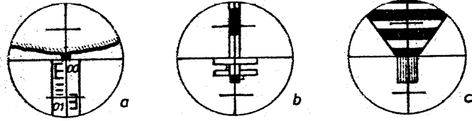 topografice, a reperului balizei topografice sau a unei piramide (fig.2.11). Fig.2.11. Vizarea semnalului topografic pentru unghiuri orizontale a) pe miră; b) pe baliză; c) pe piramidă d.