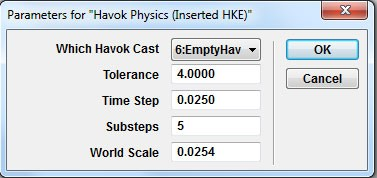 Εικόνα 2: Οι παράμετροι του Havok Physics Εδώ βλέπουμε διάφορες παραμέτρους, οι οποίες καθορίζουν τη συμπεριφορά του Havok.