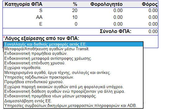 Εικόνα 30: Το αναγνωριστικό κατηγορίας και το ποσοστό φορολόγησης Φ.Π.Α.