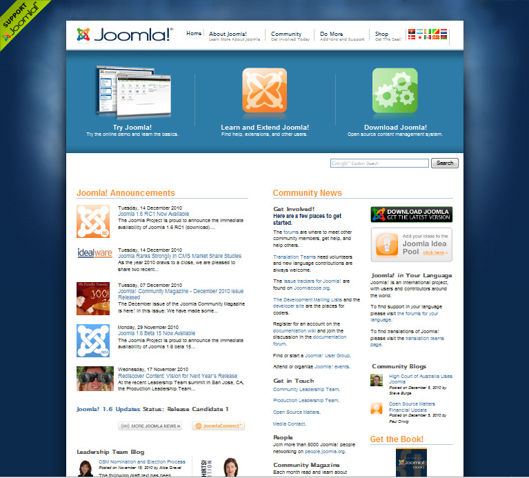 Εικόνα 2: Front End Joomla! Site (joomla.org) Το Back End είναι το interface του administrator (Εικόνα 3), το οποίο χρησιµοποιείται για τη διαχείριση της ιστοσελίδας.