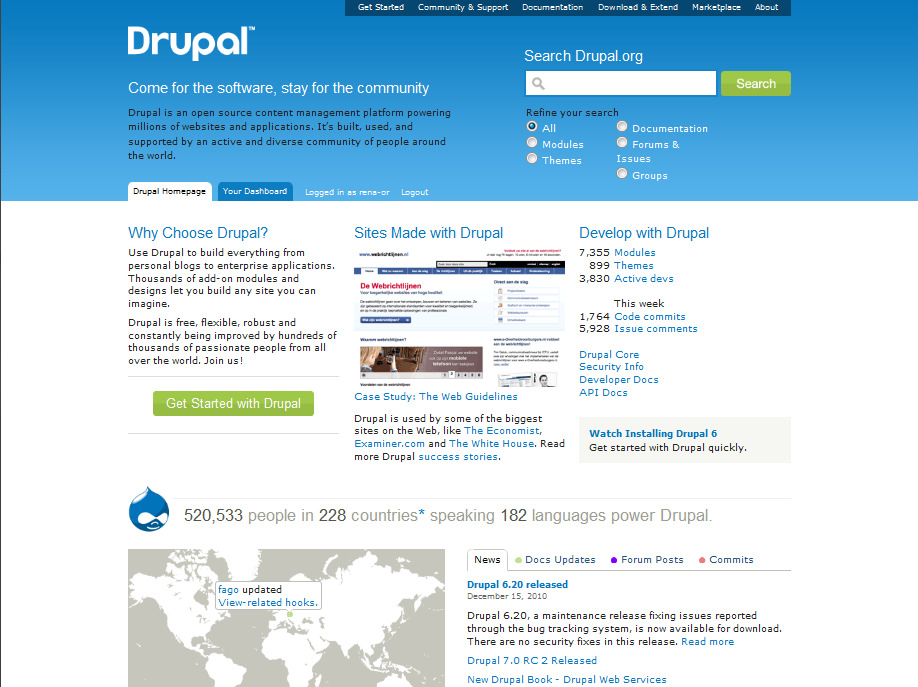 2.2.2 Drupal Το Drupal είναι ένα αρθρωτό, δωρεάν και ανοιχτού κώδικα σύστηµα διαχείρισης περιεχοµένου, γραµµένο στη γλώσσα προγραµµατισµού PHP και διανέµεται υπό την GNU General Public Licence.
