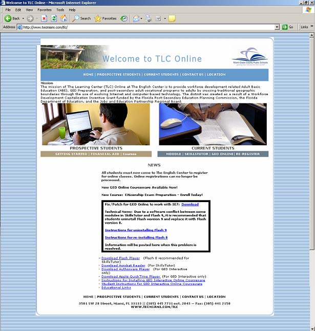 The Learning Center (TLC) The Learning Center (TLC) Online [43] είναι ένα website (http://www.tecmiami.