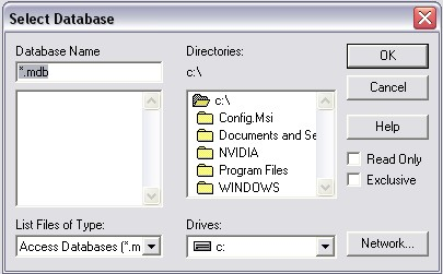 Στο πεδίο Data Source Name: ο χρήστης πληκτρολογεί ekp και στο panel ονόματι database ο χρήστης πατάει το πλήκτρο Select.
