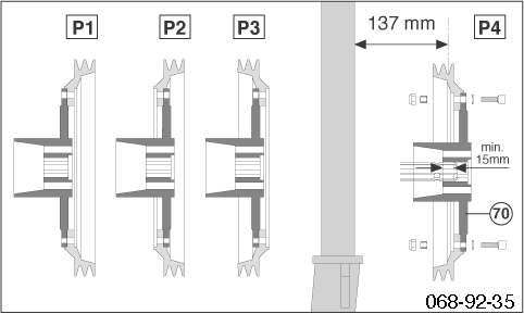 Ενσωματωμένες μηχανές σποράς Τοποθέτηση του δίσκου του τραπεζοειδούς ιμάντα AEROSEM: Απόσταση 115 mm στο τρίγωνο σέλλας (βλέπε προηγούμενη σελίδα) - Ο δίσκος του τραπεζοειδούς ιμάντα στερεώνεται μέσω