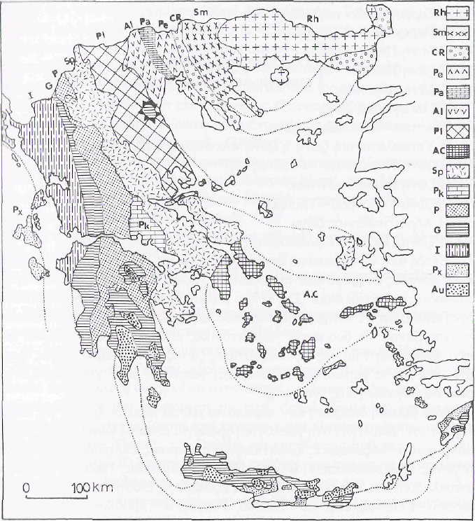 ΓΕΩΛΟΓΙΚΕΣ ΣΥΝΘΗΚΕΣ ΤΗΣ ΠΕΡΙΟΧΗΣ ΜΕΛΕΤΗΣ Σχήμα 2.1 Γεωτεκτονικό σχήμα των Ελληνίδων ζωνών.