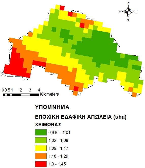Εικόνα 18: Εδαφική απώλεια Φθινοπώρου στη λεκάνη απορροής πηγών Αώου