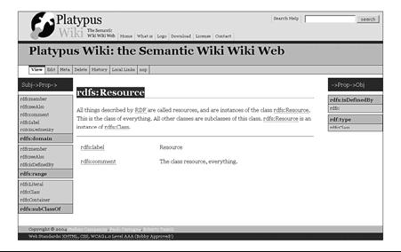 Εικόνα11 : To user interface του Platypus Wiki Συγκέντρωση µεταδεδοµένων Προσδιορίζεται για κάθε ζητούµενη σελίδα του wiki το που µπορούν να βρεθούν τα RDF µεταδεδοµένα τα οποία θα συγχωνευθούν,