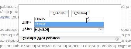 Εικόνα 21: Το Navigation Portlet στο Sponge Workspaces Στο διάλογο Create Workspace ο χρήστης επιλέγει από ένα drop down µενού τον τύπο του workspace,