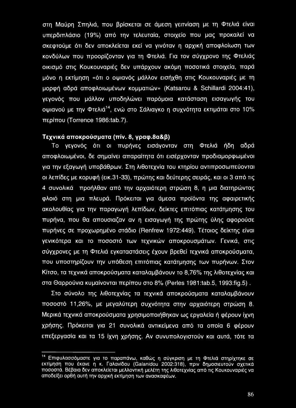 Για τον σύγχρονο της Φτελιάς οικισμό στις Κουκουναριές δεν υπάρχουν ακόμη ποσοτικά στοιχεία, παρά μόνο η εκτίμηση «ότι ο οψιανός μάλλον εισήχθη στις Κουκουναριές με τη μορφή αδρά αποφλοιωμένων