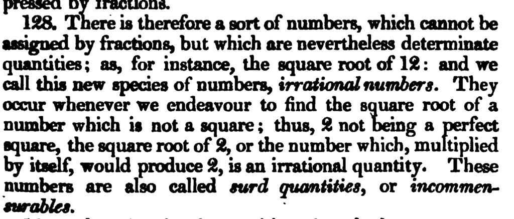 Euler's Elements of Algebra, Surd