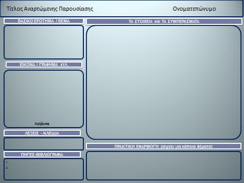 Αναρτώμενη Παρουσίασή σας θα πρέπει να είναι ορατό από τον αναγνώστη σαν να το διάβαζε σ έναν τοίχο! Άρα πρέπει να είναι ευανάγνωστο από σχετική απόσταση. 6.