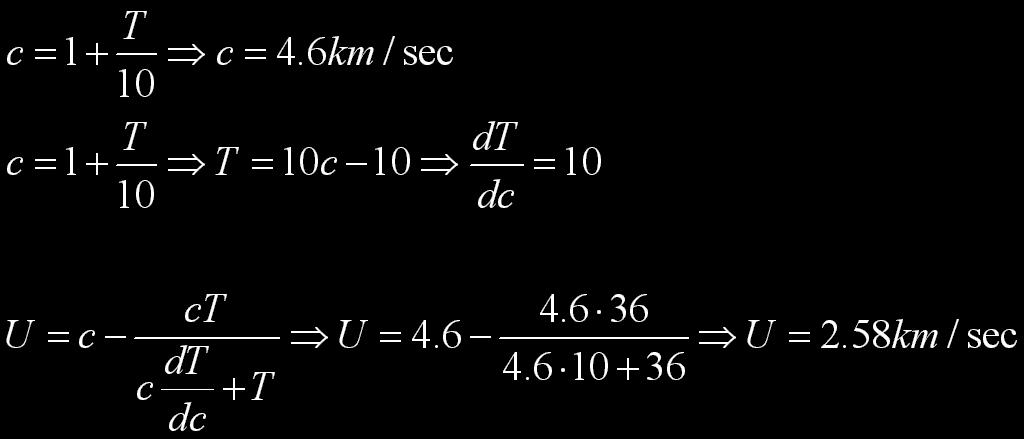 ΕΦΑΡΜΟΓΗ 4.4 Η ταχύτητα φάσης σκεδασμένου επιφανειακού κύματος είναι c=1+τ/10 (km/sec).