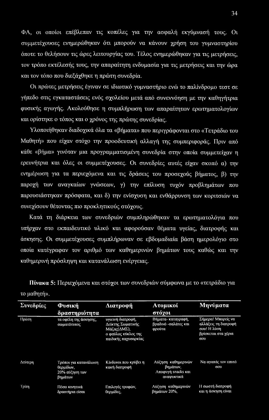 Οι πρώτες μετρήσεις έγιναν σε ιδιωτικό γυμναστήριο ενώ το παλίνδρομο τεστ σε γήπεδο στις εγκαταστάσεις ενός σχολείου μετά από συνεννόηση με την καθηγήτρια φυσικής αγωγής.