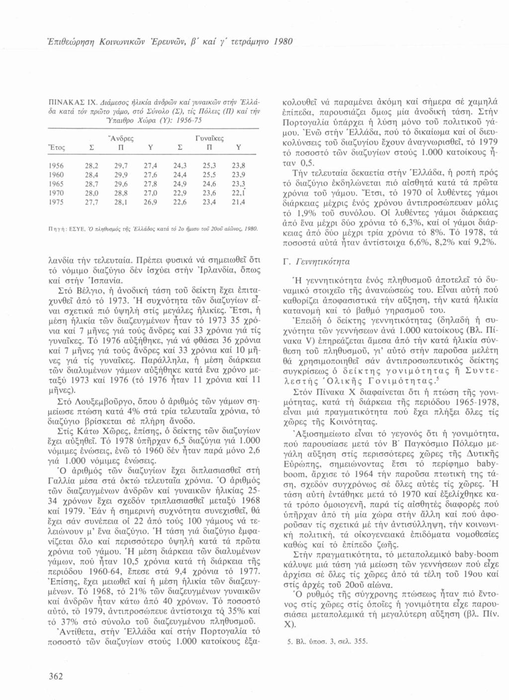 Επιθεώρηση Κοινωνικών 'Ερευνών, β και y' τετράμηνο 1980 ΠΙΝΑΚΑΣ IX.